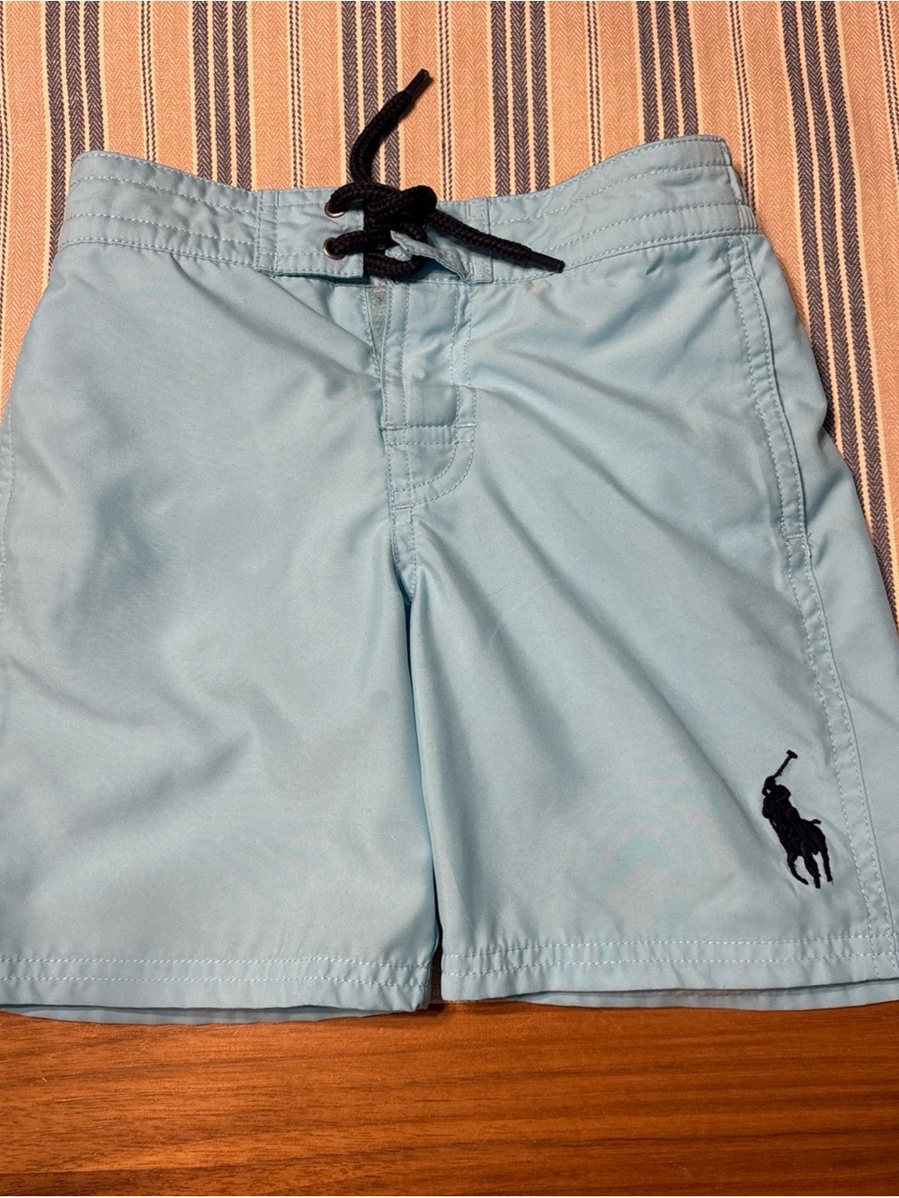 Ralph Lauren boys size 5 Light Blue Swim Trunks with navy  Logo